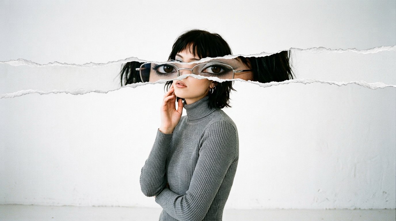 GLINT lookbook — editorial dengan efek kertas sobek